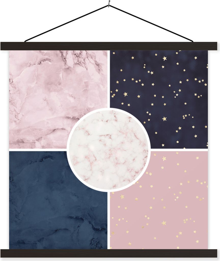 MuchoWow Textilposter Marmor - Rosa - Blau 40x40 cm mit schwarzem Rahmen - Fotos