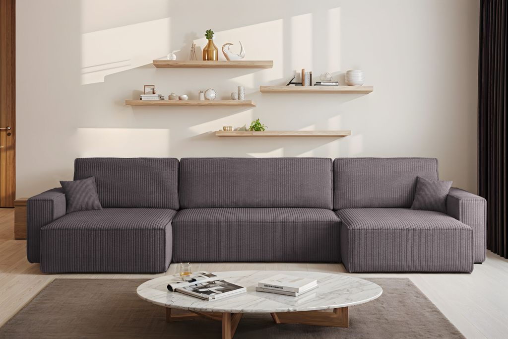 Kaiser Möbel Ecksofa mit schlaffunktion und bettkasten, Eckcouch BEST U XL stoff Poso Dunkelgrau