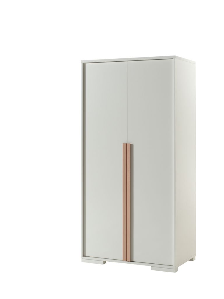 LONDON Kleiderschrank 2-trg., Ausf. Weiß Nachbildung, Absatz Buche natur massiv