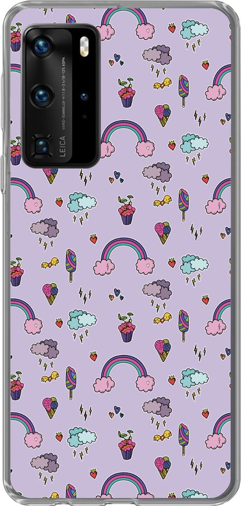 MuchoWow Handyhülle Schutzhülle Hülle für Telefoonhoesje Huawei P40 Pro Muster - Regenbogen - Krone - Mädchen - Kinder - Kinder Silikon Soft...