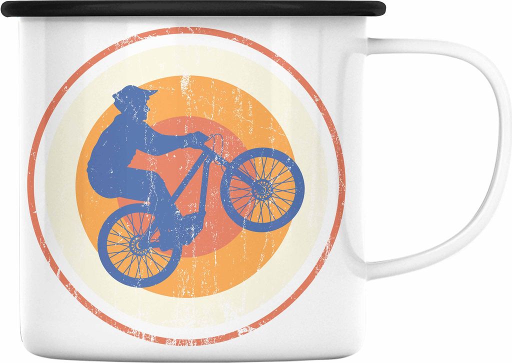 Trendation - Moutainbike Geschenk Emaille Tasse Mountainbiker Geschenkidee Kinder Emaille Emaille Tasse Männer Accessories Grafik MTB ler (Schwarz)