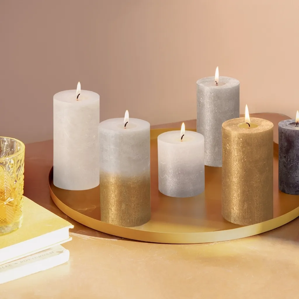 Bougies de Table Rustiques pour Ambiance Chaleureuse Gris Sable et Or