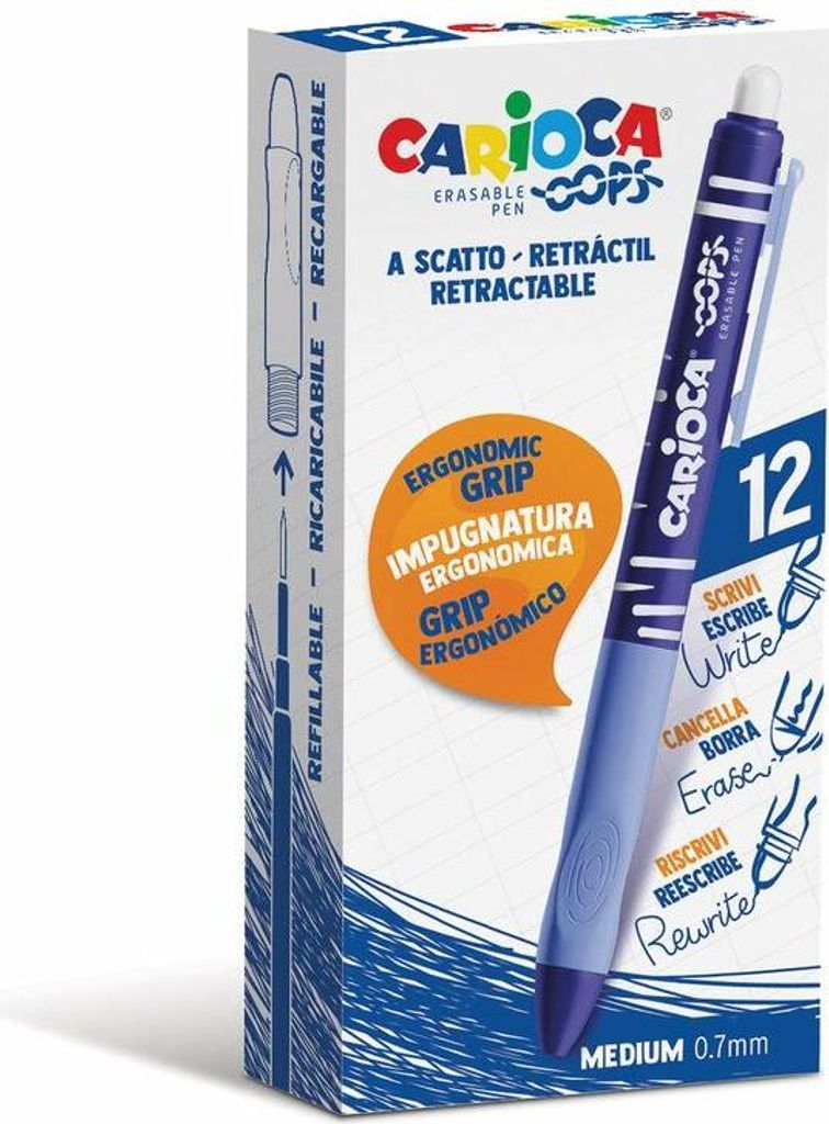 Carioca - gelroller Oops, medium, uitwisbaar, doos van 12 stuks, blauw