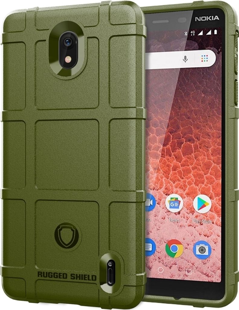 Mobigear Rugged Shield Nokia 1 Plus Hülle Flexibles TPU Backcover Stoßfest - Armeegrün
