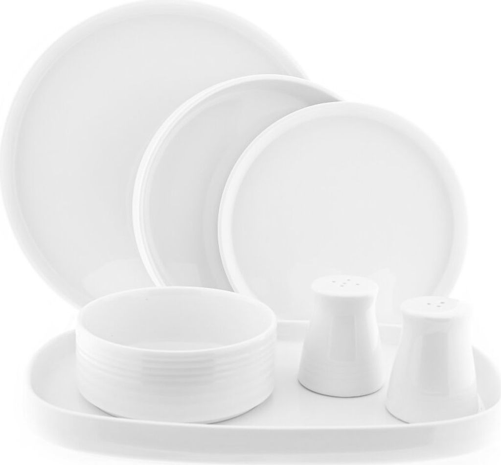 27-teiliges Geschirr-Set aus Porzellan, Tafelservice für 6 Personen Weiß mit Goldumrandung