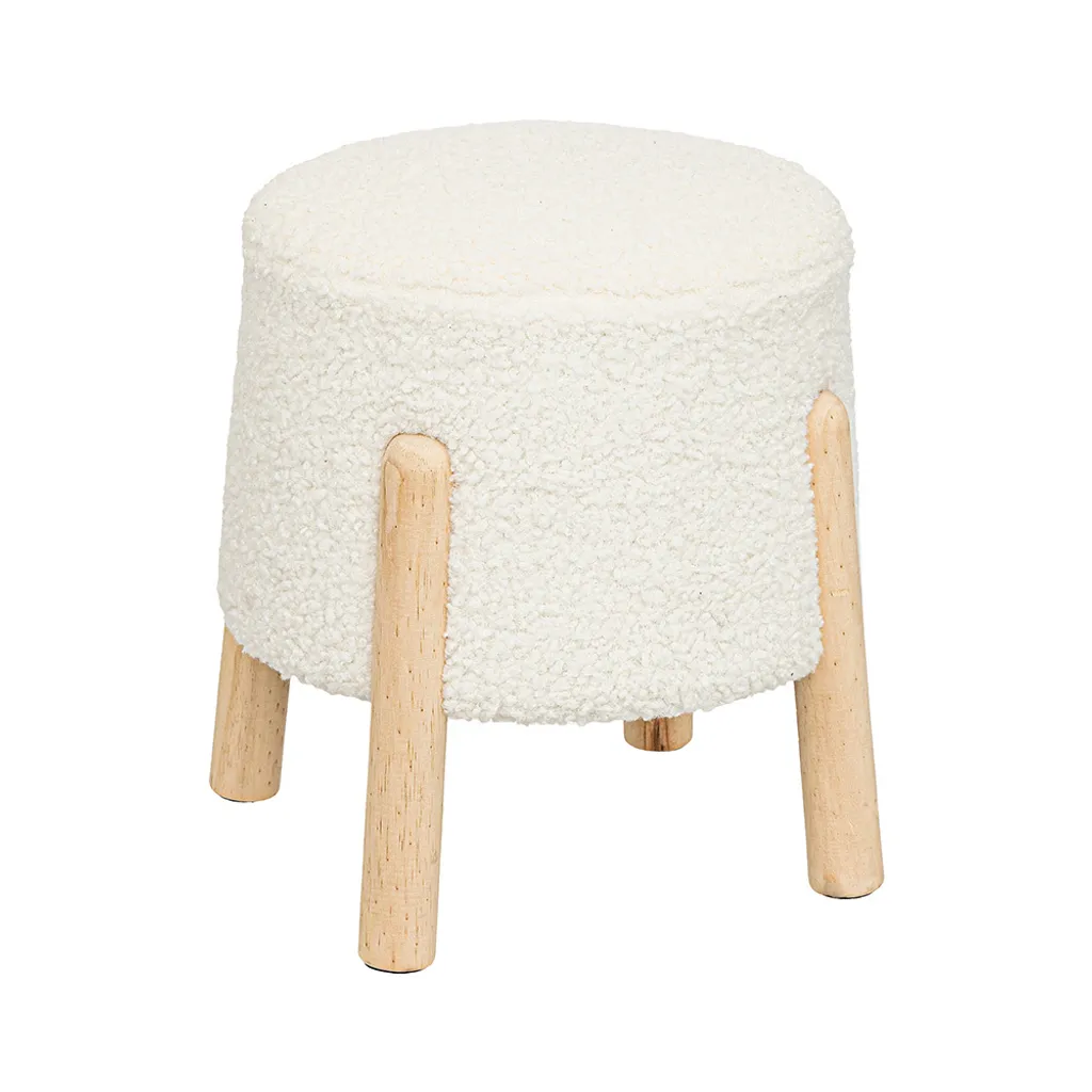 Pouf Teddy Maëlle Blanc par Eazy Living - Assise Bouclée Douce de Ø35cm