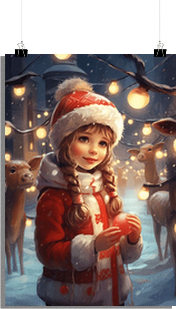 Weihnachtsposter - Schneeposter - Mädchenposter - Weihnachtsmannkostüm - Rentierposter - Feiertagsposter - 61x91cm - Perfekt zum Einrahmen
