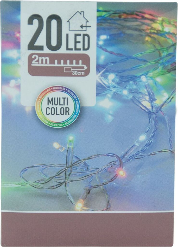 The image shows the packaging of a string of LED lights, with the lights themselves visible through the packaging.