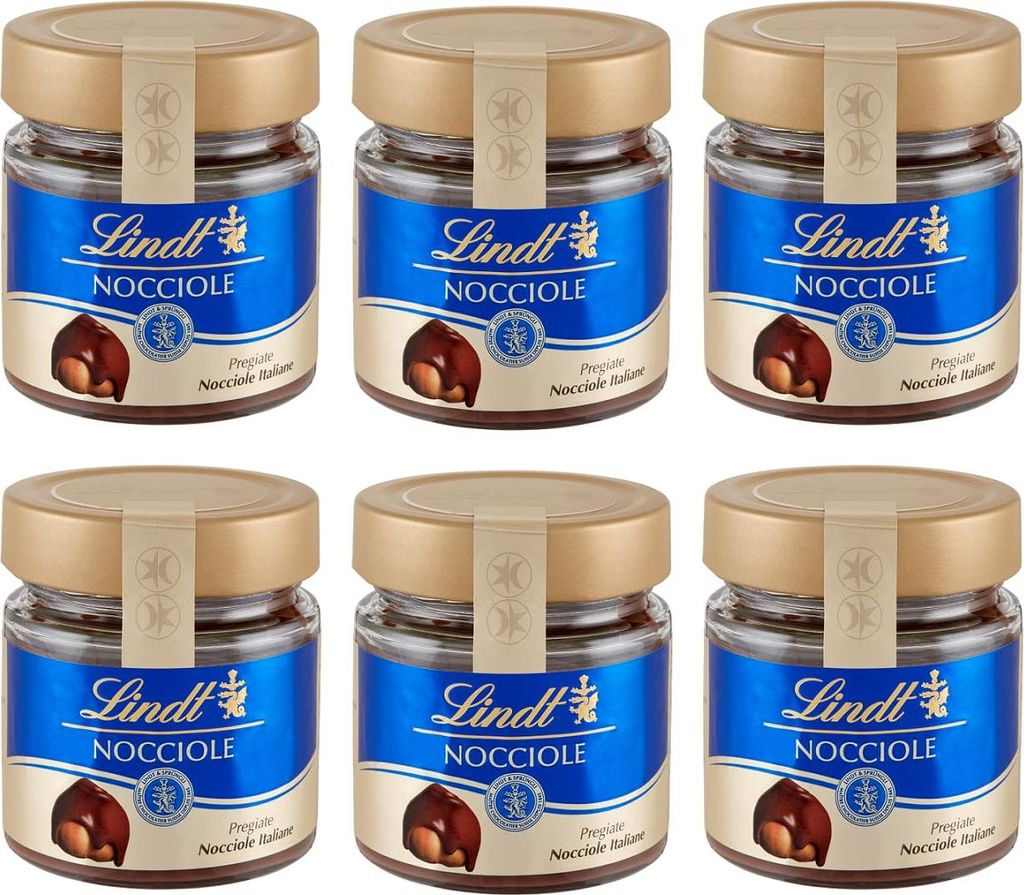 6x Lindt Crema Spalmabile alle Nocciole Streichfähige Creme Streichcreme mit Haselnüssen 200g Glas Feine Italienische Haselnüsse