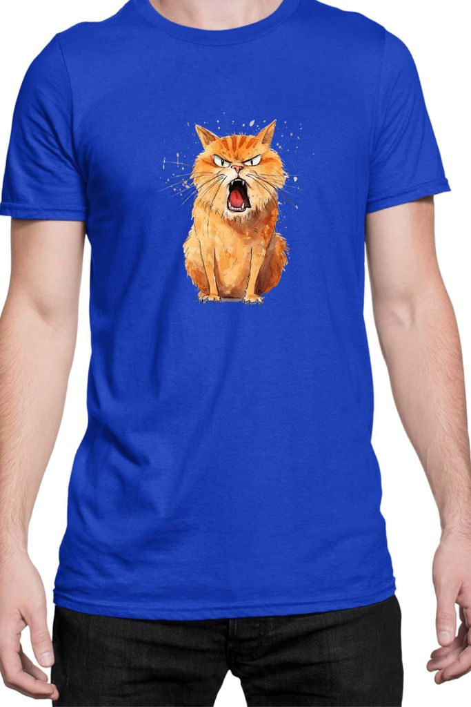 Herren T-Shirt Funny Cats Breeds Kurilian Bobtail Cat, Man L / Blau