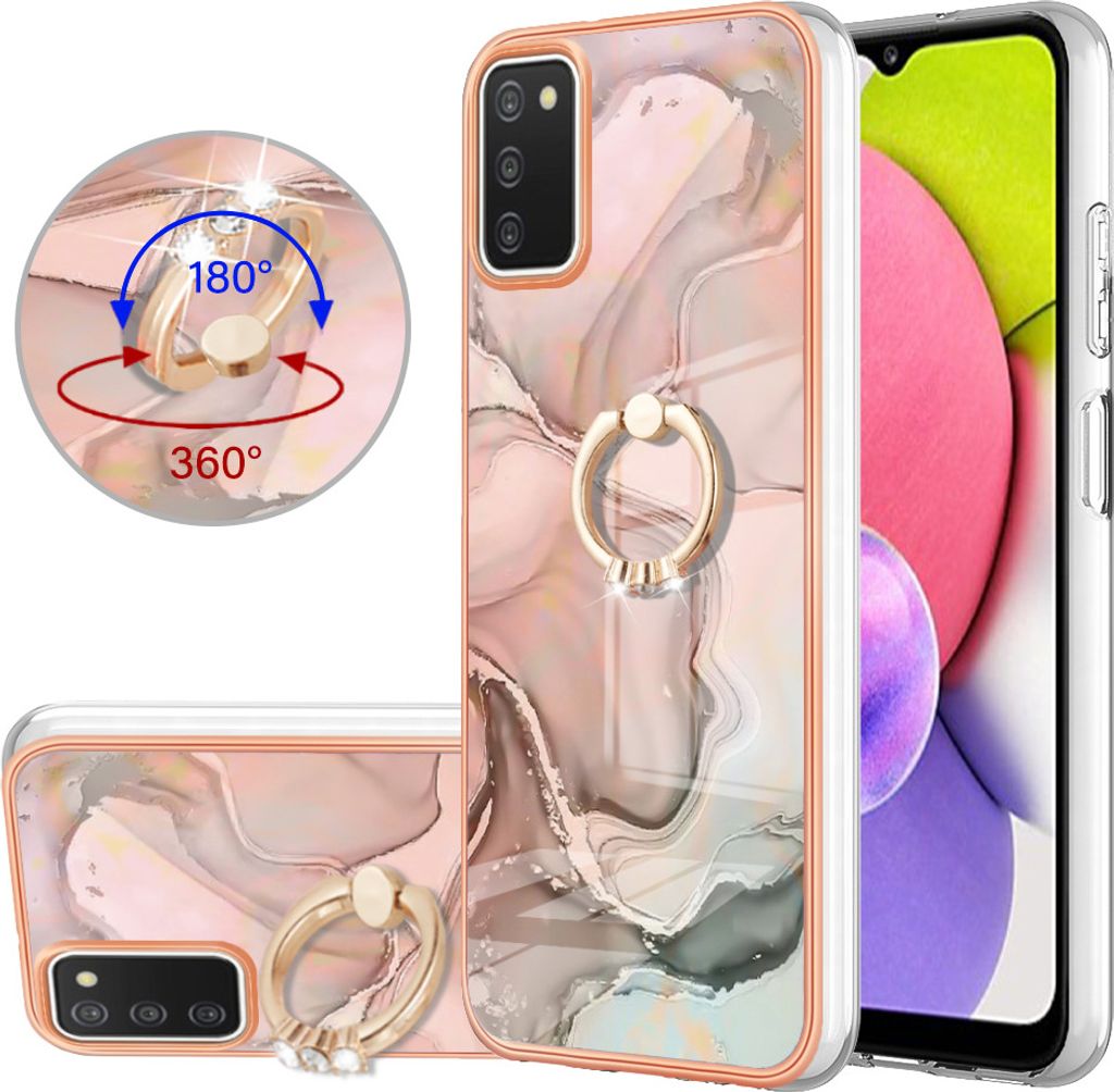 Galaxy A03S Hülle, Muster TPU Silikon Stoßdämpfer Bumper Schutzhülle mit Ring Ständer für Samsung Galaxy A03S Crème