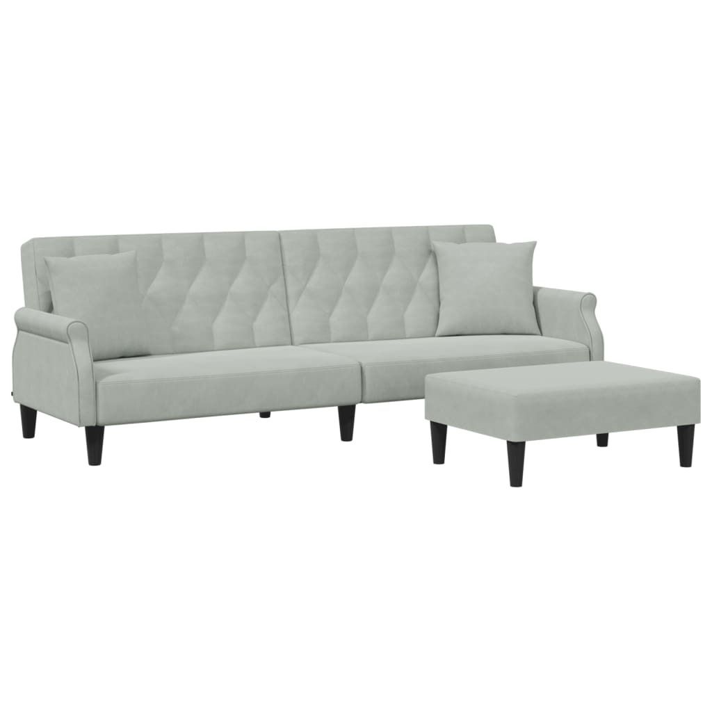 vidaXL Schlafsofa 2-Sitzer mit Kissen und Fußhocker Hellgrau Samt