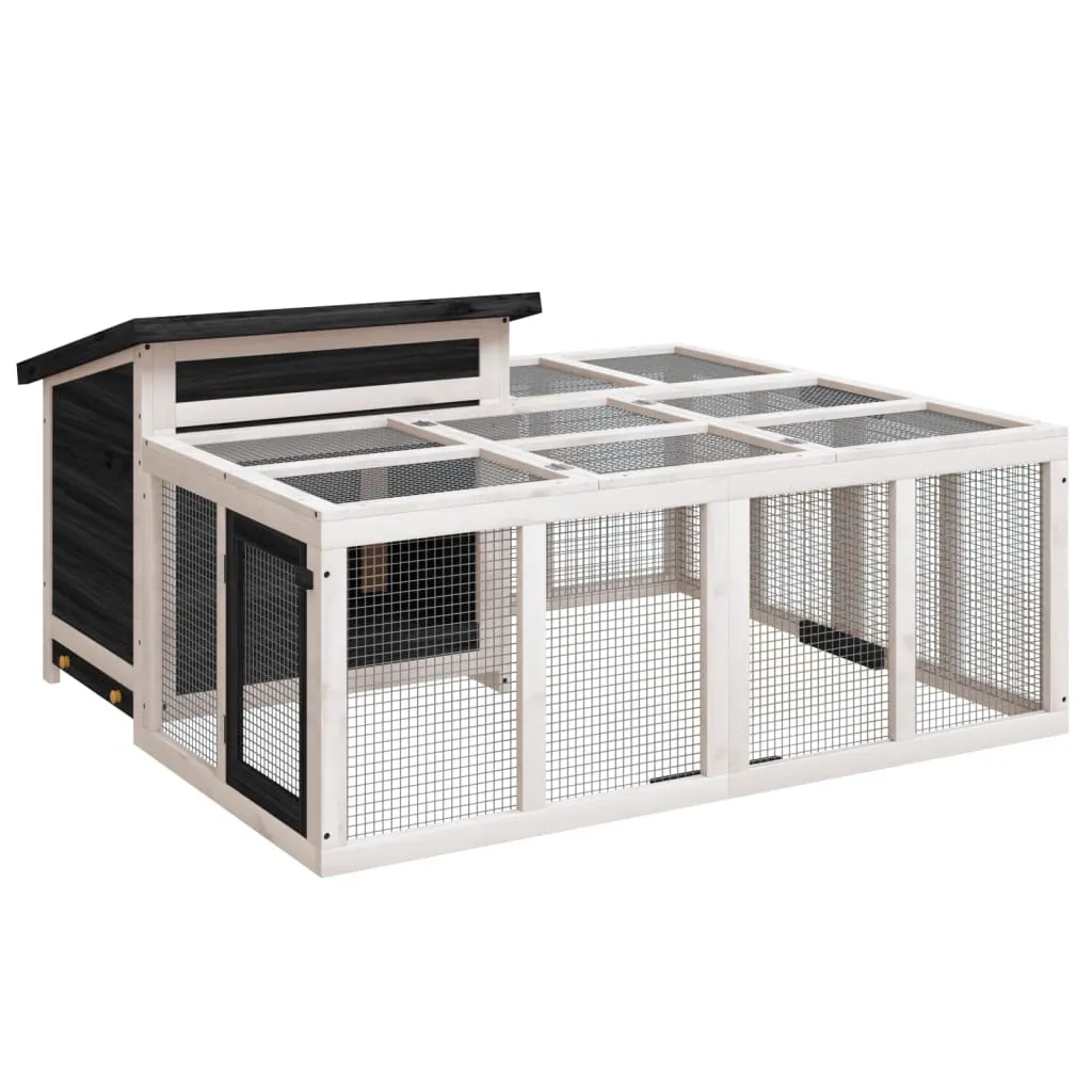 Clapier pour lapins Gris 144x123x67,5 cm - Pin massif à deux niveaux