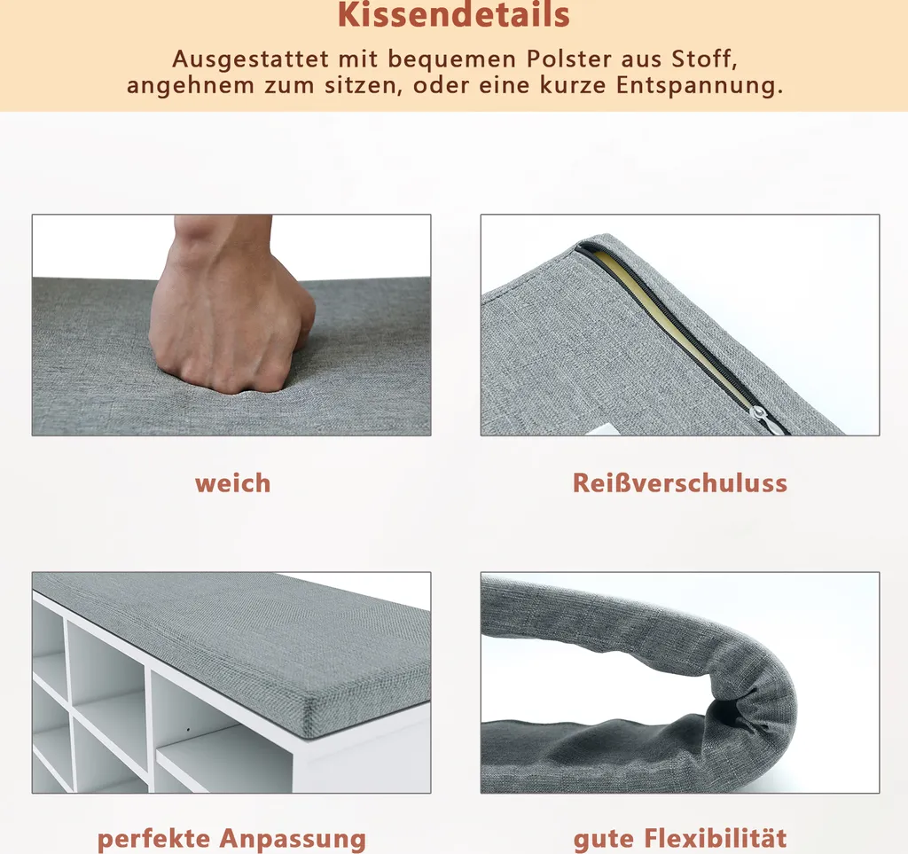 Étagère à chaussures modulable avec assise confortable blanche 103,5 cm - 4