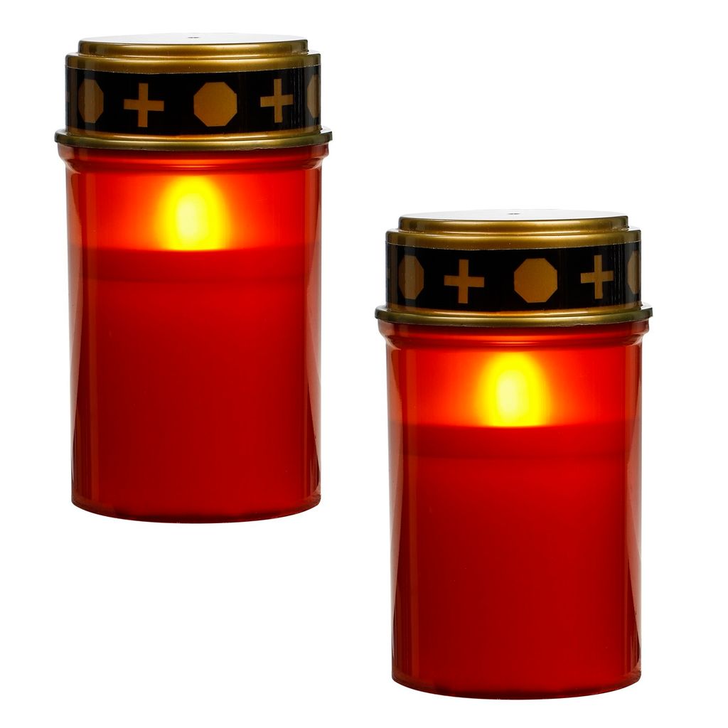 2 x Grablampe LED Grablichter Grabkerze Flackerndes Kerzenlicht mit Batterie Rot
