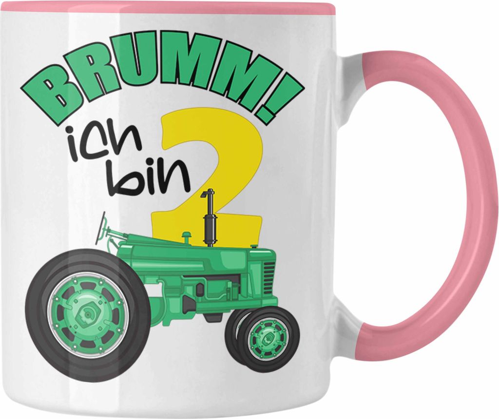 Trendation - 2. Geburtstag Tasse Geschenk Becher Zweiter Bday Geschenkidee 2 Jahre Alt Baby Junge Jungs Kakaotasse Traktor (Rosa)