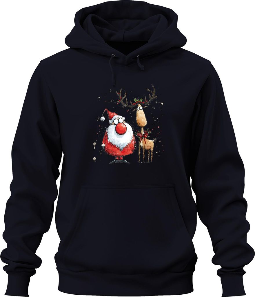 Weihnachtsmann Rentier lustig rote Nase Weihnachten Geschenk Uni Hoodie Kapuzenpullover, Navy, L