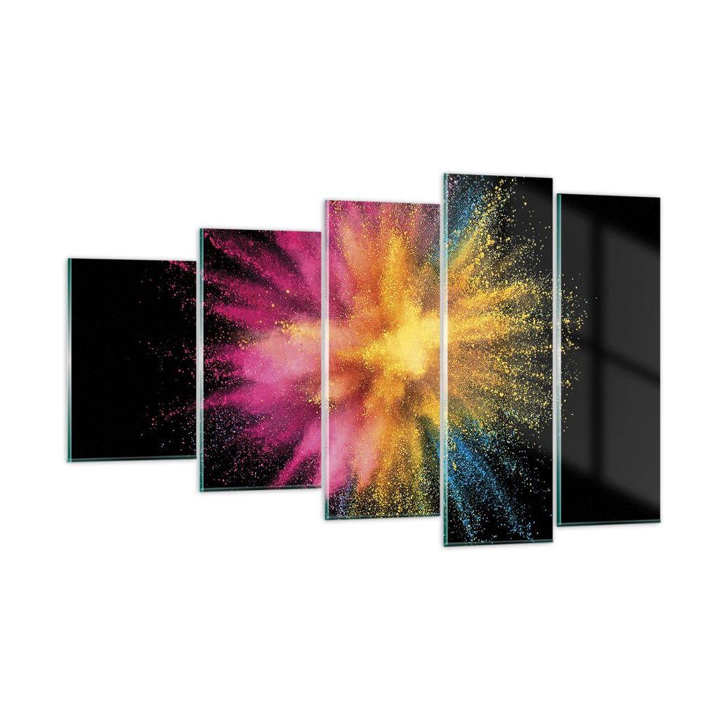 Bilder auf glas - 5 Teile - Bunt Staub Explosion - 100x60cm - Glasbilder - Wandbilder - Bilder - zum Aufhängen bereit - Wanddekoration aus Glas - ...