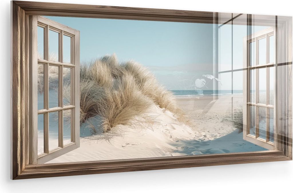 MuchoWow Glasbilder - Bilder auf Wandbild - Foto auf Glas Aussicht - Hochgras - Dünen - Meer - Landschaft 120x60 cm Wanddekoration aus Glas - Acry...