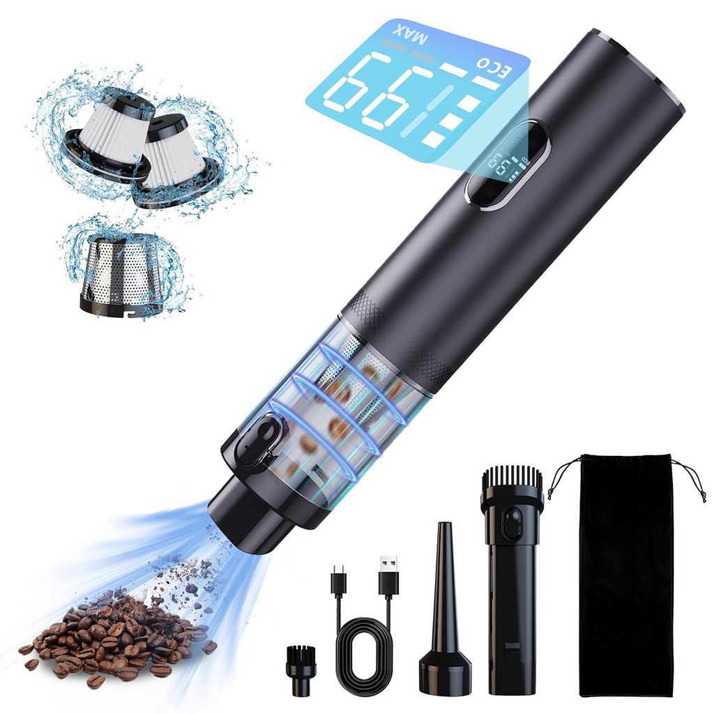 Handstaubsauger 4 in1,Kabelloser Staubsauger 14000Pa starke Saugkraft, LED Anzeige, kabellos, für Autos und Innenräume