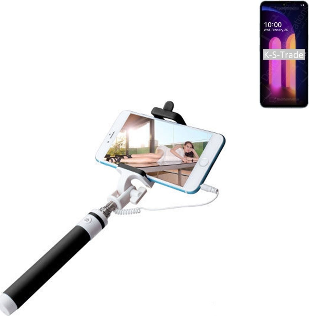 K-S-Trade Selfie Stick kompatibel mit LG Electronics V60 ThinQ Selfiestick kabelgebunden Monopod mit Kabel Stab Stange Selfportrait Handheldstick