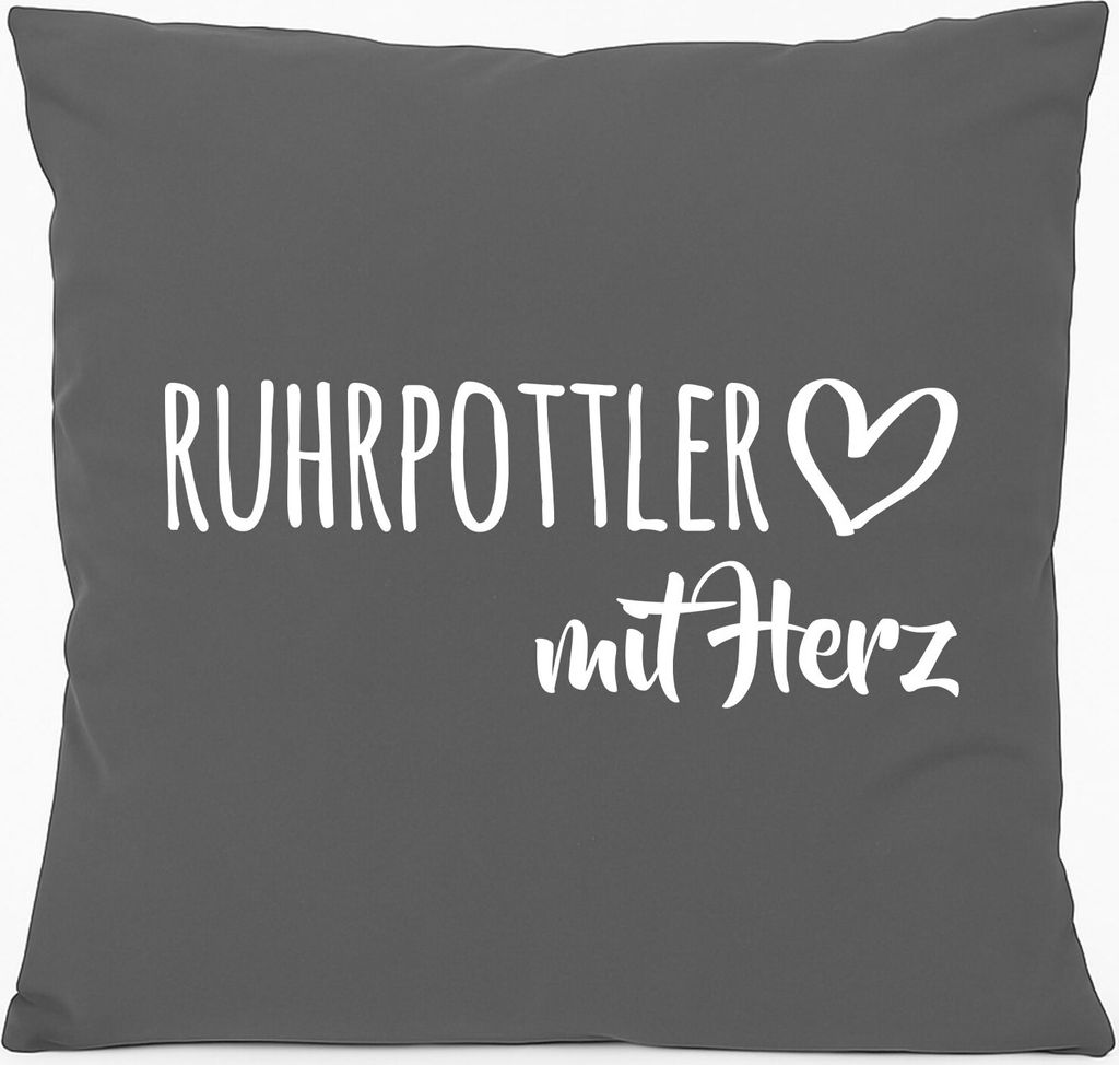 Huuraa Kissen Ruhrpottler mit Herz 40x40cm mit Füllung Steel Grey Baumwolle Dekokissen Geschenkidee