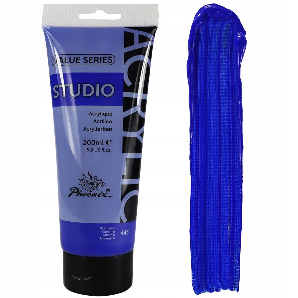Acrylfarbe 200ml Tube Phoenix – 443 Ultramarin (Ultramarine) – Künstlerfarbe Studio Qualität – Deckend – Wasserfest für Leinwand, Holz, ...