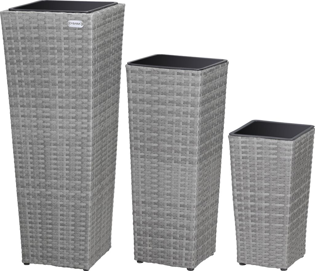Set de 3 pots de fleurs polyrotin gris cache-pot pot Image du produit 