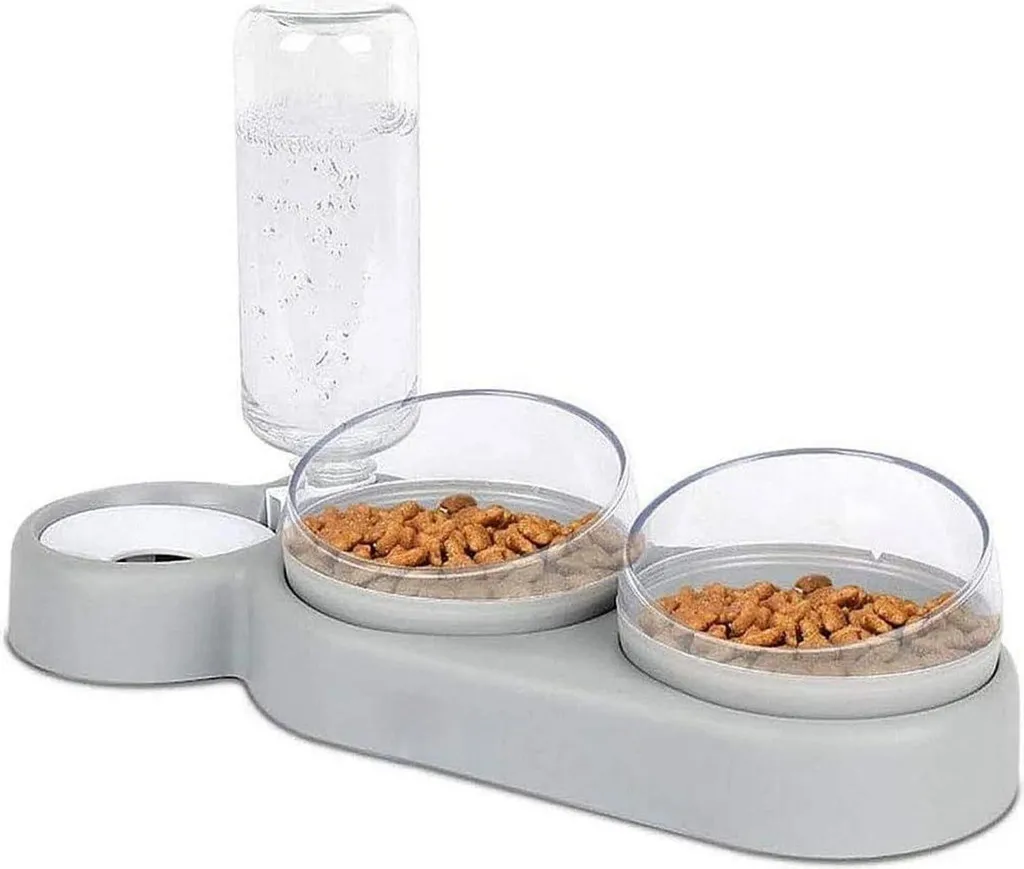 Set Doppia Ciotola Gatti Inclinata 15 Gradi Grigio | Auto Water 500ml