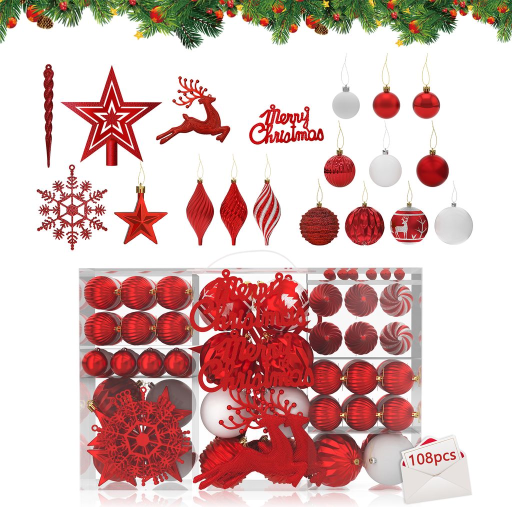 UISEBRT Set de 108 boules de Noël pour le sapin de Noël, Image du produit 