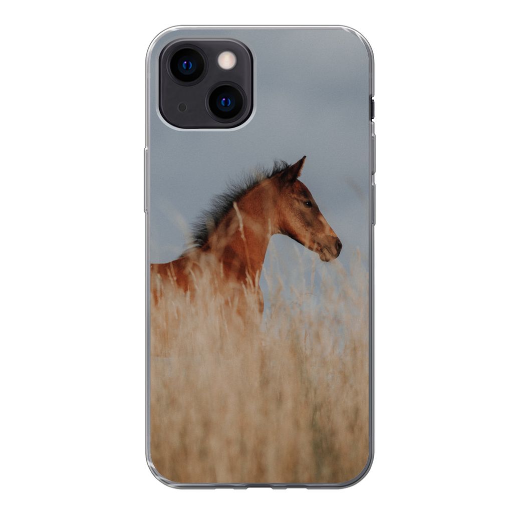 MuchoWow Handyhülle Schutzhülle Hülle für iPhone 13 mini Pferd - Luft - Gras Silikon Softcase Handy Hülle - Softcase