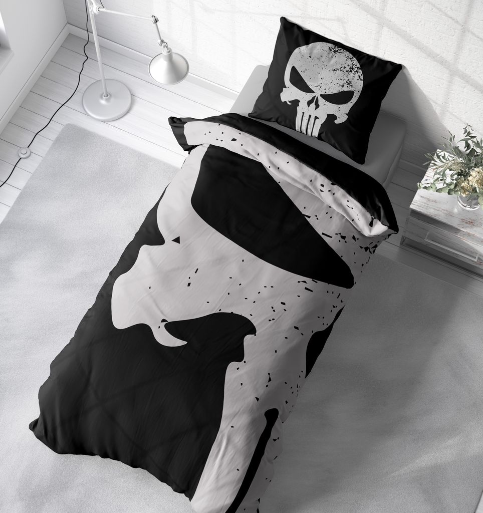 SHOVERKD Totenkopf Bettwäsche Set Gothic - Flammen Design Mit Bettbezug & Kissenbezügen