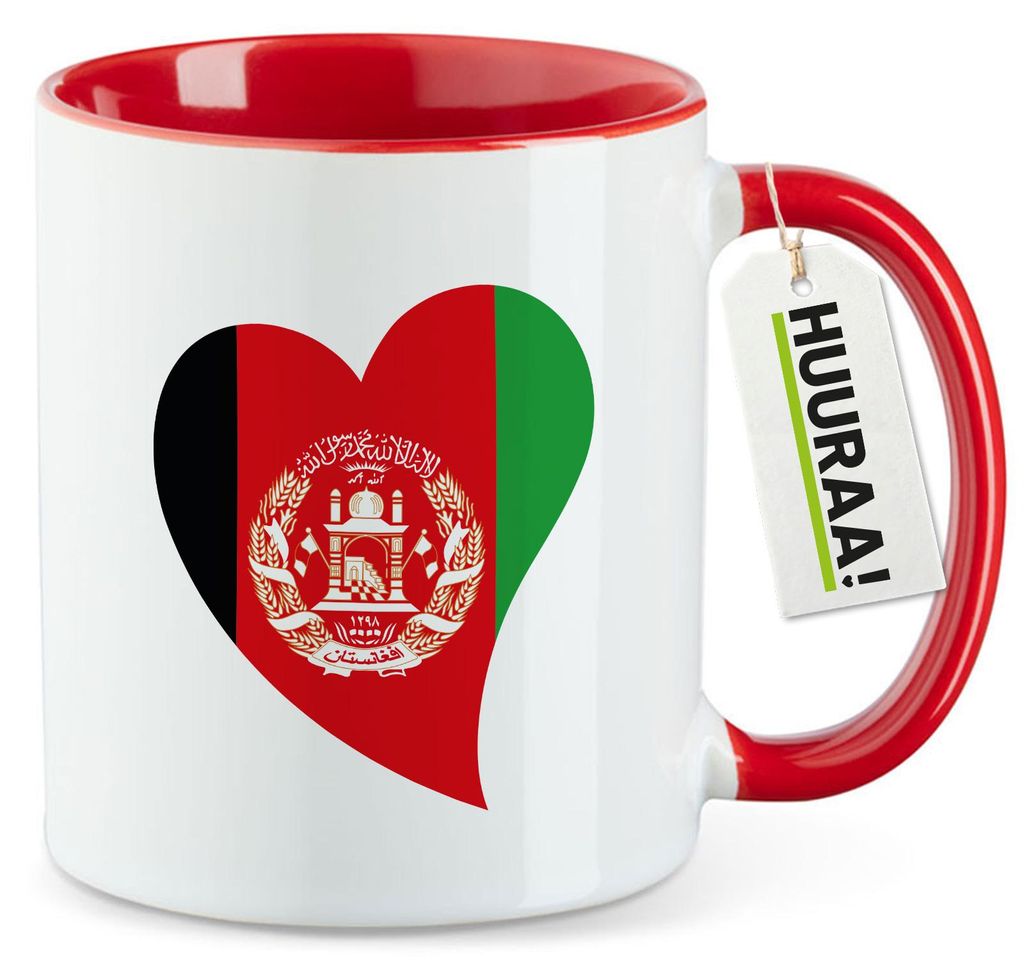 Huuraa Kaffeetasse Afghanistan Flagge Herz 330ml Rot Keramik Kaffeebecher Geschenkidee