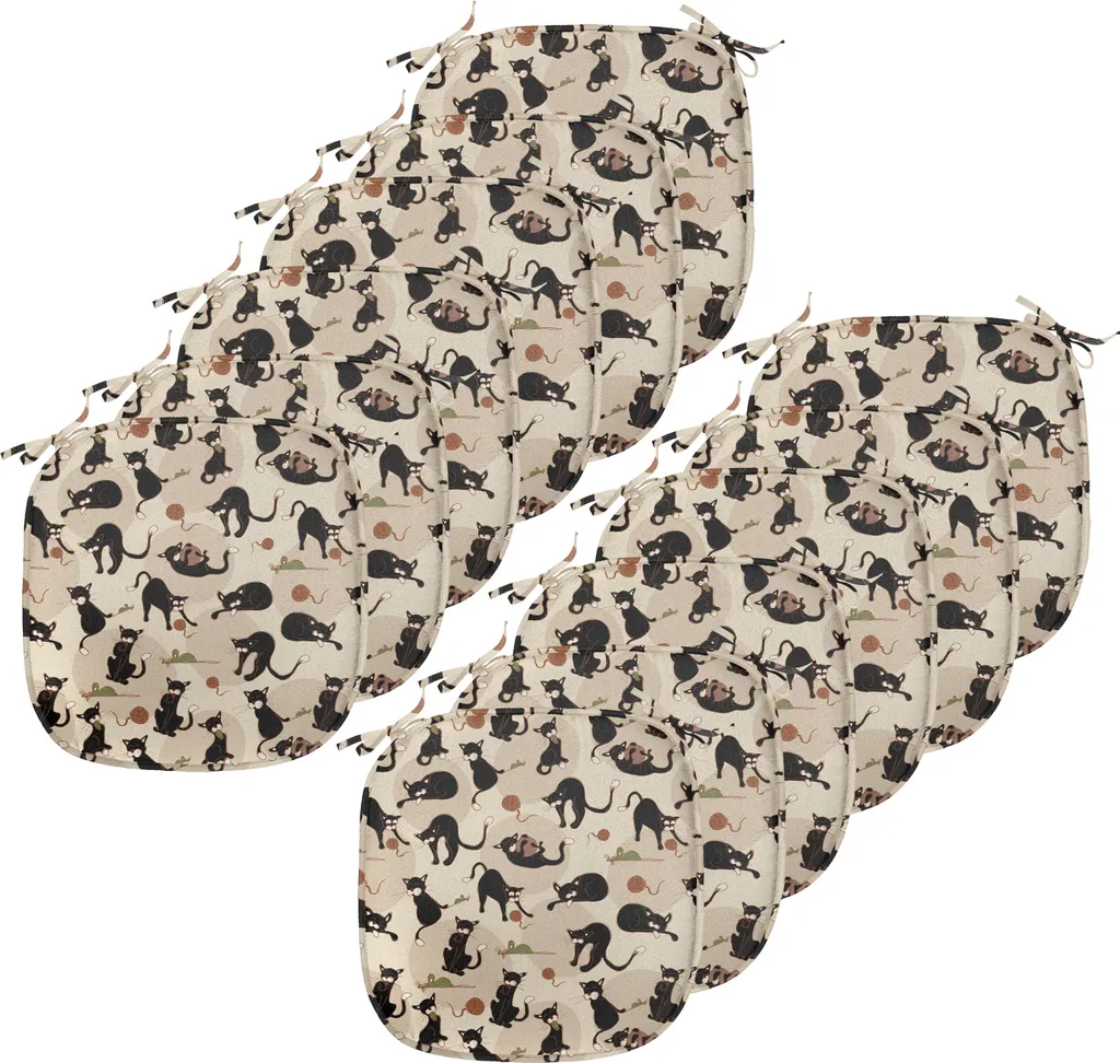 ABAKUHAUS Cuscino per sedie da pranzo, animale domestico che gioca con la palla, cuscino decorativo impermeabile con cinturini per sedie da cucina, 40 cm x 40 cm, confezione da 12, verde mare, nero, marrone chiaro