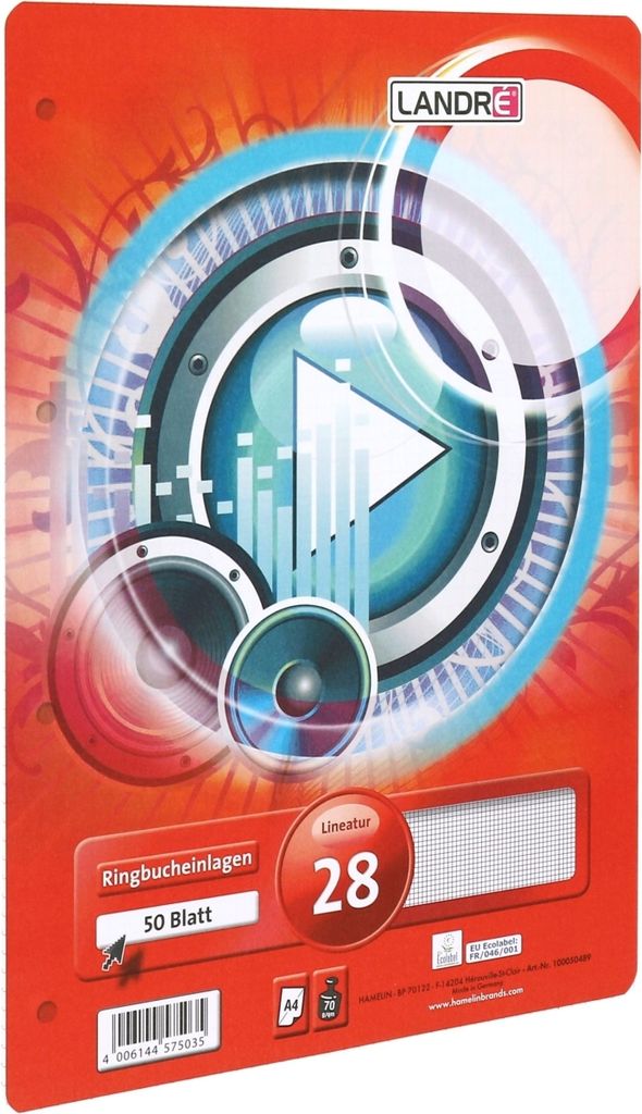 Ringbucheinlagen A4 50 Blatt 70 g/qm 4-fach gelocht Lineatur 28 Packung mit 10 Stück