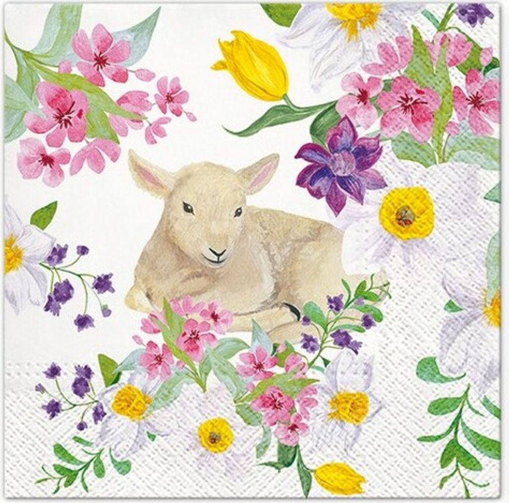 20 Servietten Lamb in Flowers - Lamm an frischen Blumen 33x33cm