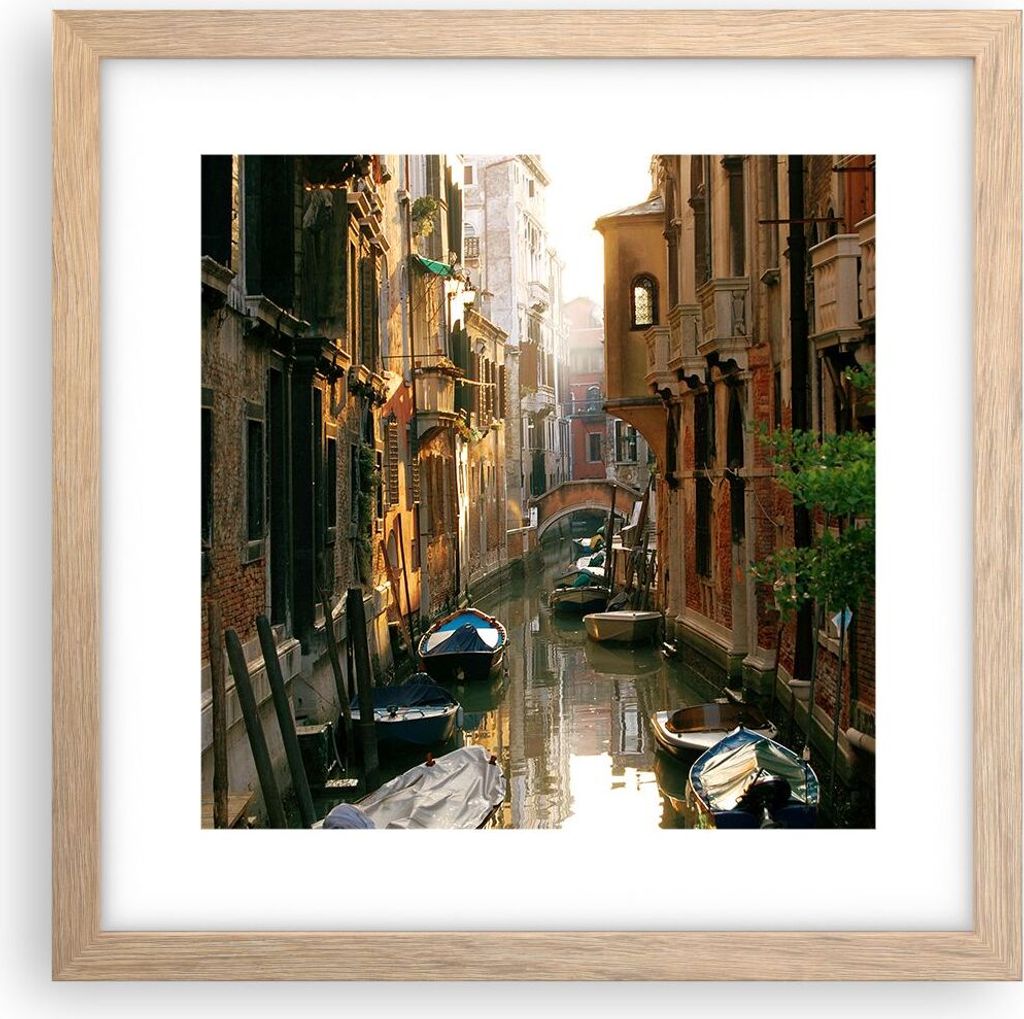 Gerahmtes Poster - Rahmen in heller Eiche - Venedig Brücke Wasser Haus - 30x30 cm - Wand Bild - Wanddeko - Wandbilder - Wandposter - Bilderrahmen ...