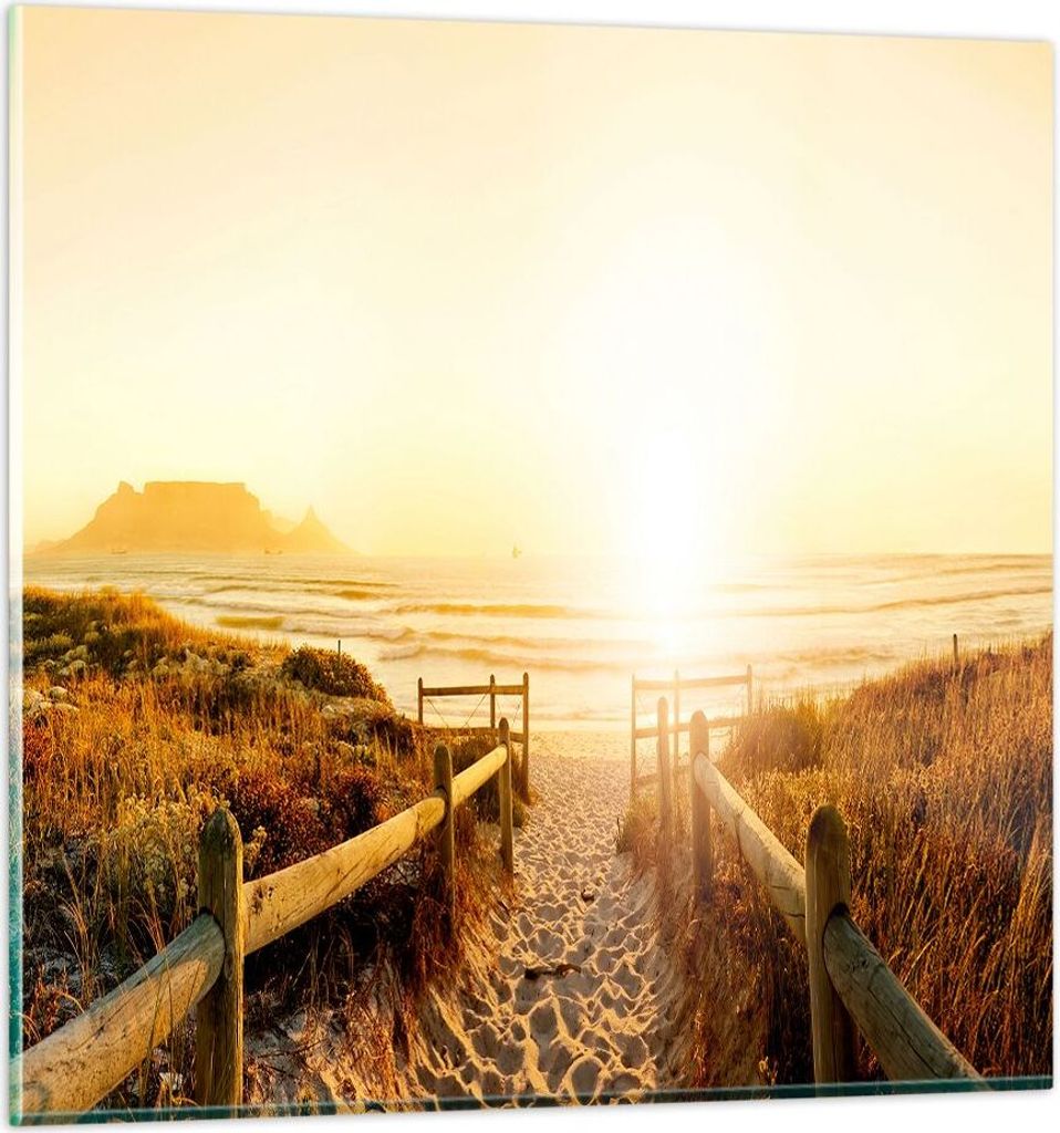 Bilder auf glas - Sonnenaufgang Welle Insel Meer - 60x60cm - Glasbilder - Wandbilder - Kunstdruck - zum Aufhängen bereit - Wanddekoration aus Glas...