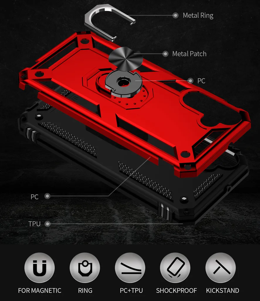 Cover Rossa Samsung Galaxy A15: Stile Rugged e Anello Multifunzione - 4