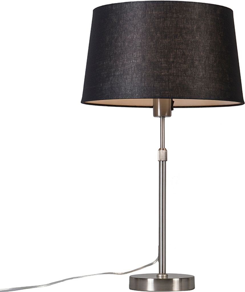 QAZQA - Modern Tischleuchte I Tischlampe I Lampe I Leuchte Stahl I Silber I nickel matt mit Schirm schwarz 35 cm verstellbar - Parte I Wohnzimmer I...