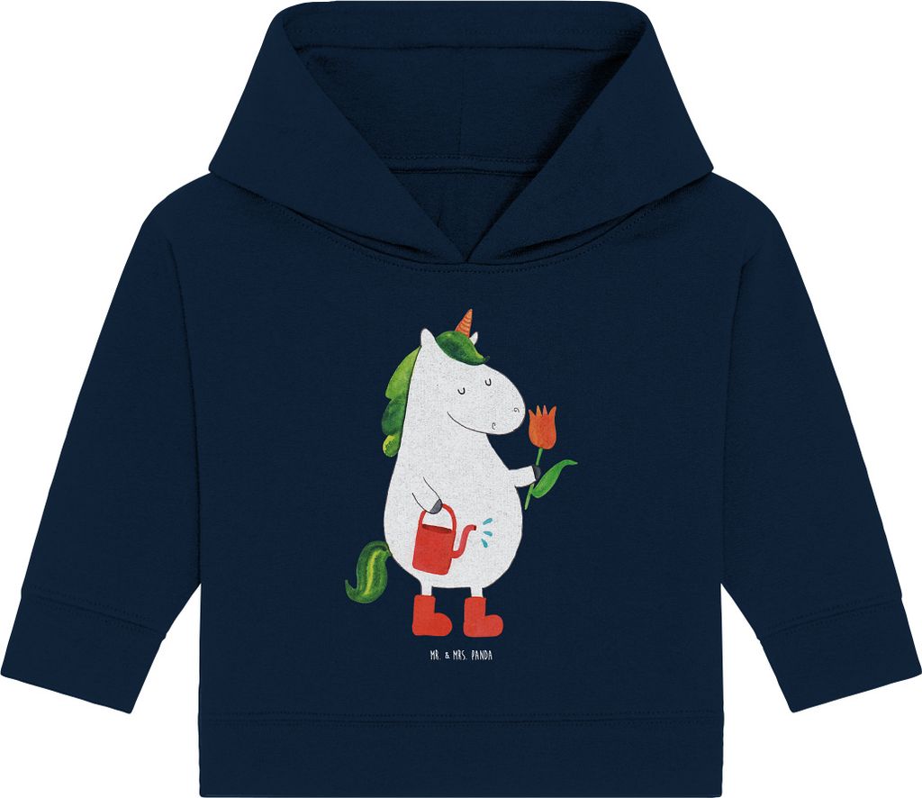 Mr. & Mrs. Panda Organic Baby Hoodie Einhorn Gärtner 12. - 18. Monat - French Navy - Geschenk, Einhörner, Garten, Kapuzenshirt, Stiefel, Gießkan...