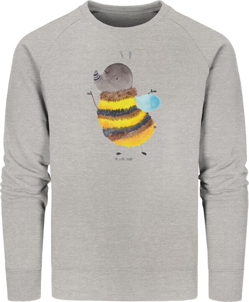Mr. & Mrs. Panda Nachhaltiger Pullover Hummel flauschig Größe S - Heather Grey - Geschenk, Sweatshirt, Pulli, Biene, Blume, Baumwoll, Natur, Swea...