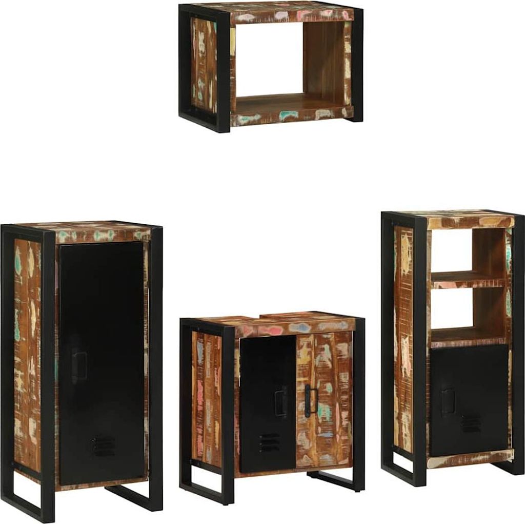 vidaXL Badezimmermöbel-Set mit Regal 4 pcs Massives upgecyceltes Holz