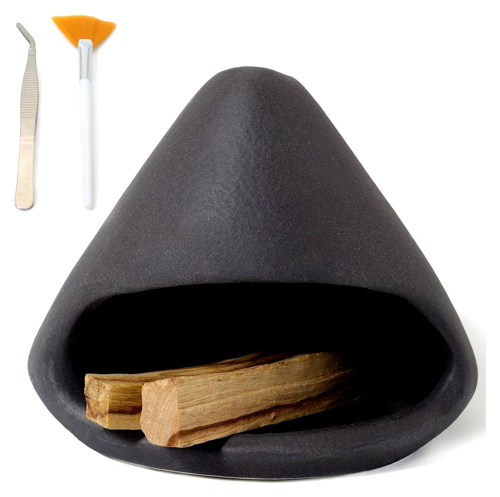 Tonskulptur Halter für Palo Santo und Salbei Räucherstäbchen - Schwarz