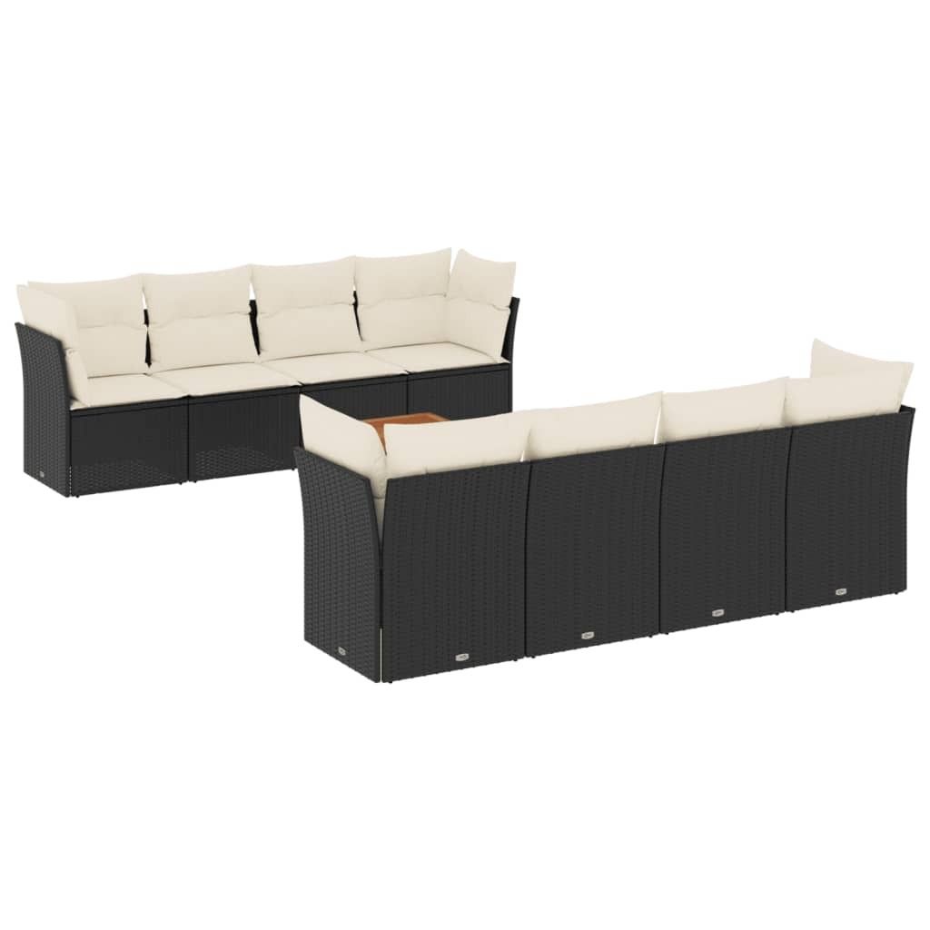 vidaXL 9-tlg. Garten-Sofagarnitur mit Kissen Schwarz Poly Rattan