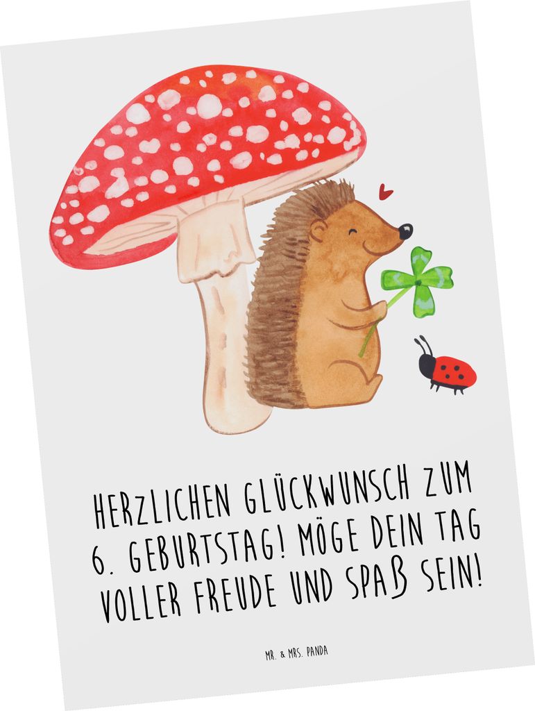 Mr. & Mrs. Panda Postkarte 6. Geburtstag Freude - Weiß - Produktbild 