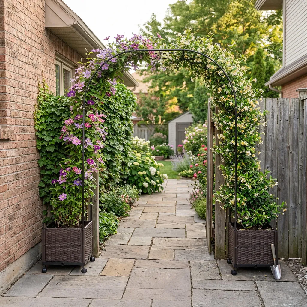 Arche de roses Relaxdays avec 2 bacs à fleurs en métal robuste noir
