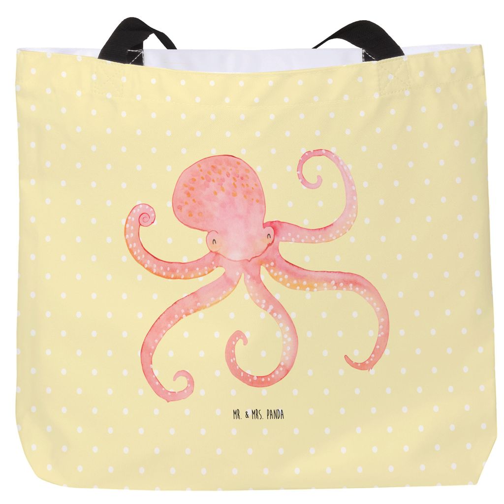 Mr. & Mrs. Panda Tote Bag Tintenfisch - Gelb Pastell - Geschenk, Wasser, Lustige Sprüche, Meer, Beutel, Schultasche, Tasche, Tragetasche, Krake, O...