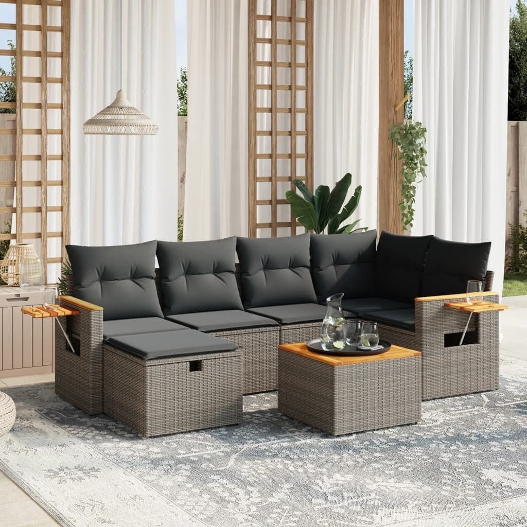 Maison Exclusive - 7-tlg. Garten-Sofagarnitur mit Kissen Grau Poly Rattan