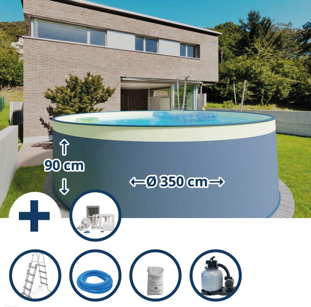 Stahlwandpool Set (6-teilig) hoch rund 350 x 90 cm, Stahl Produktbild 